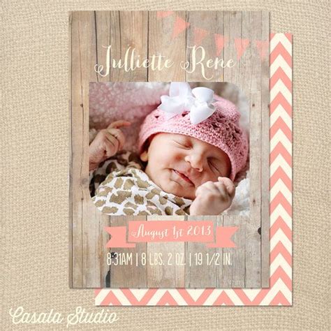 Shabby Chic birth announcement card with favor ideas