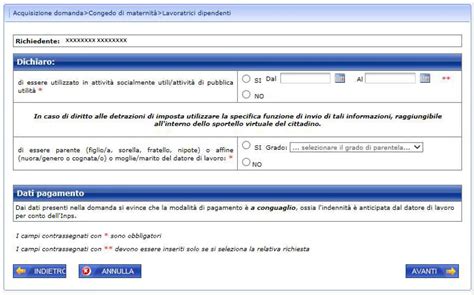 Modello domanda maternità: sezioni e dati richiesti
