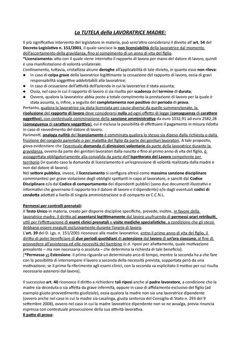 Schema diritti e tutele della lavoratrice madre
