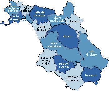 Mappa della provincia di Salerno con evidenziate Baronissi e Antessano
