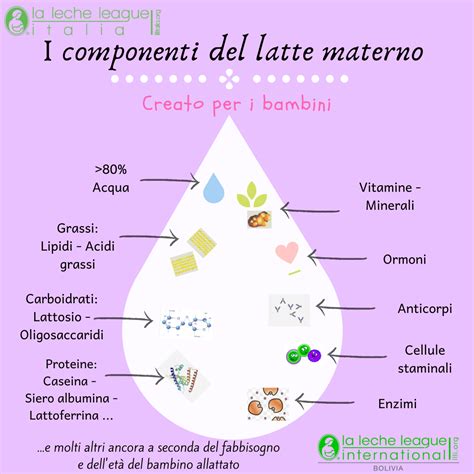 schema comparativo dei componenti nutrizionali tra latte materno e latte artificiale