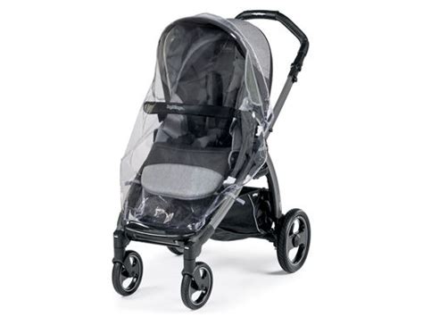 Diagramma che illustra come installare il parapioggia universale Peg Perego su diversi tipi di passeggini