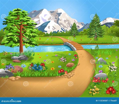 Un paesaggio naturale con un fiume