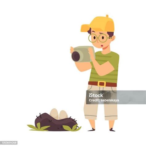 Illustrazione di un bambino che esplora la natura indossando una maglietta verde