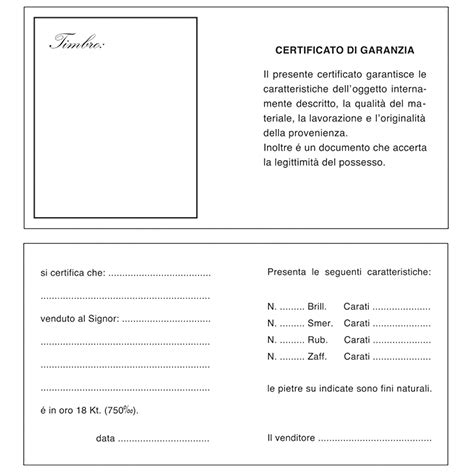 Certificato di garanzia prodotto