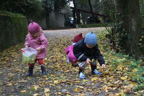 Bambini che raccolgono foglie e fiori per creare un erbario durante un'escursione nel bosco