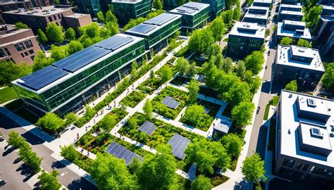 Visione di una città sostenibile con spazi verdi integrati e architettura bioclimatica