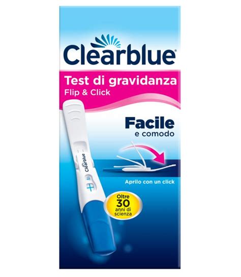 fotografia ravvicinata del test di gravidanza Clearblue Flip & Click nella sua confezione e aperto