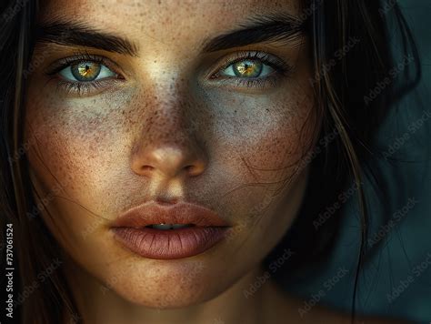 Primo piano di un volto femminile con occhi dolci e sguardo intenso