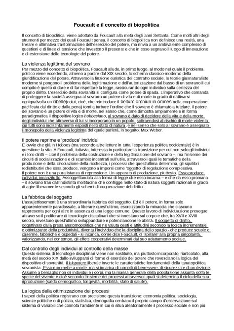 Concetto di Biopolitica di Foucault