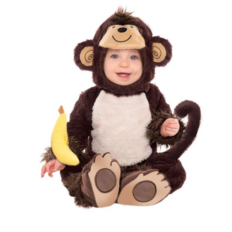bambino che indossa un soffice costume da scimmietta felice