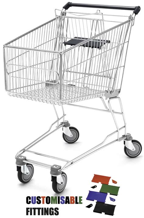 Supermarket trolley with child seat in use