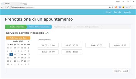 Interfaccia portale prenotazioni online