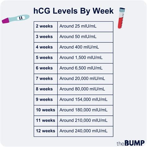 Chart showing typical hCG levels by gestational week