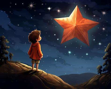 illustrazione artistica di un bambino che guarda una stella luminosa nel cielo notturno