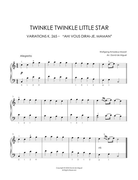 partitura musicale semplificata della melodia di Twinkle Twinkle Little Star