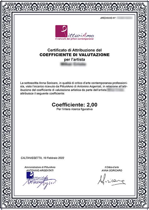 Esempio certificato di autenticità embrione equino