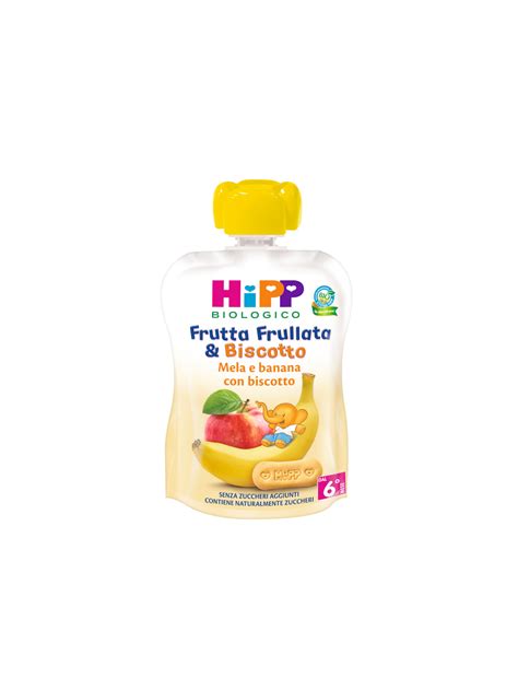 Biberon con biscotto granulato e frutta