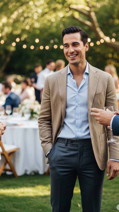 Uomo invitato in giacca e chinos eleganti