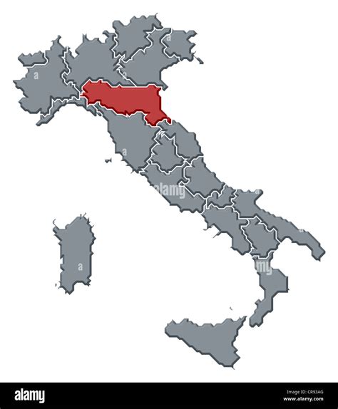 Mappa dell'Italia con la regione Emilia-Romagna evidenziata