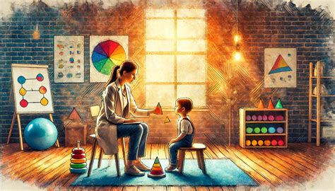 Bambino con autismo e educatore in un ambiente scolastico