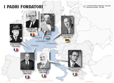 Alcide De Gasperi con altri padri fondatori dell'Europa