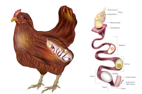 Schema dell'ovidotto di una gallina e le sue sezioni