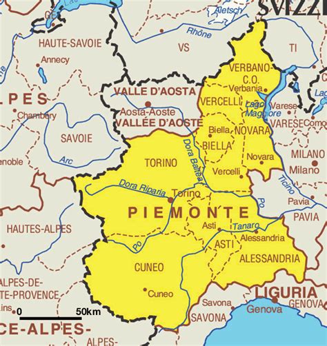 Mappa del Piemonte con indicazione delle aree gastronomiche