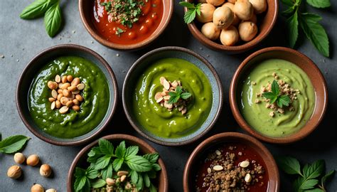 Tavolozza di Bagnetto Verde con piccole ciotole di ingredienti varianti