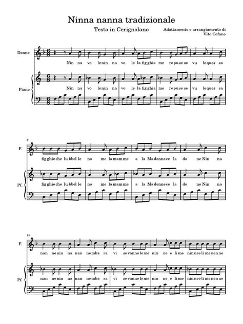 Partitura musicale di una ninna nanna tradizionale