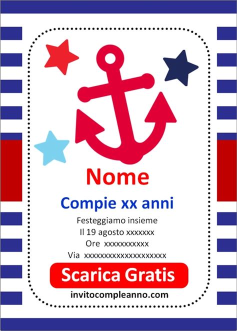 esempio invito compleanno adulto tema marinaio elegante