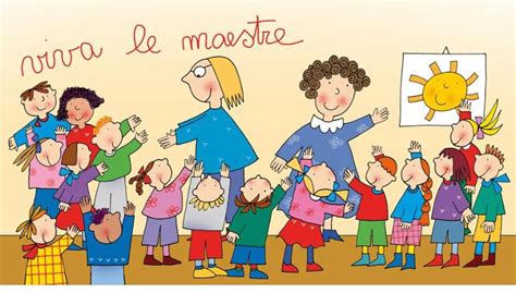 Bambini che salutano le maestre con disegni