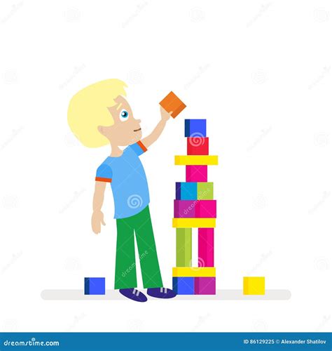 bambino che gioca con una torre di cubi colorati
