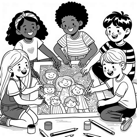 Bambini che colorano insieme schede illustrate