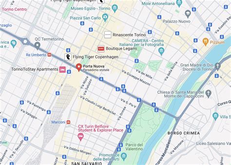 Mappa dell'area circostante Stazione di Torino Porta Nuova con indicazioni degli hotel principali
