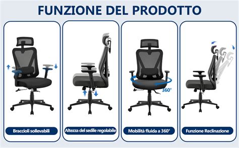 Diagramma regolazione altezza e reclinazione seggiolone