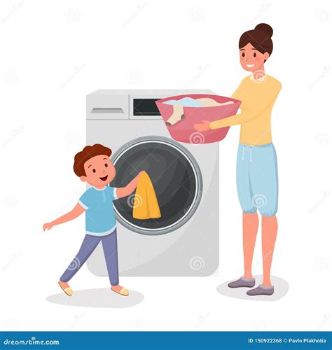 Bambino che aiuta la mamma a fare la lavatrice