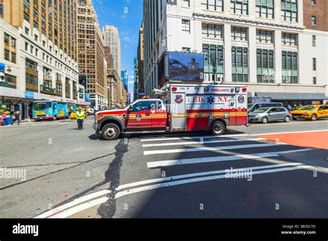 Ambulance rushing through New York City traffic