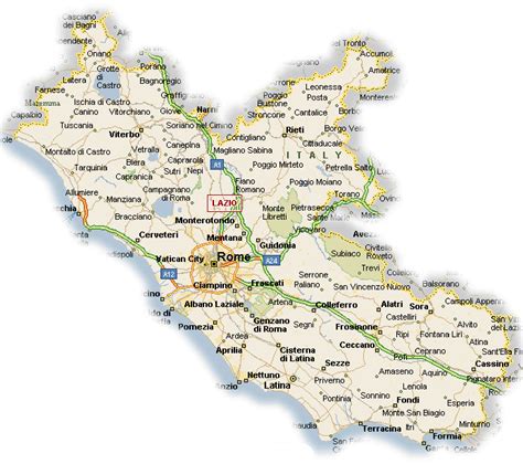 Mappa della regione Lazio con Aprilia evidenziata