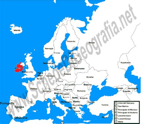 Mappa dell'Irlanda che evidenzia la sua posizione in Europa