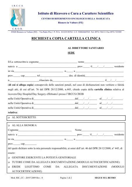 Iter per la richiesta della cartella clinica