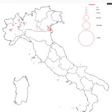 Mappa dell'Italia con la distribuzione geografica dei circoli schermistici citati
