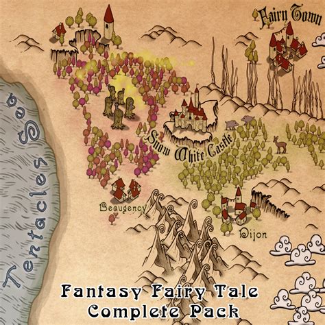 A symbolic map of a fairy tale journey with cardinal points