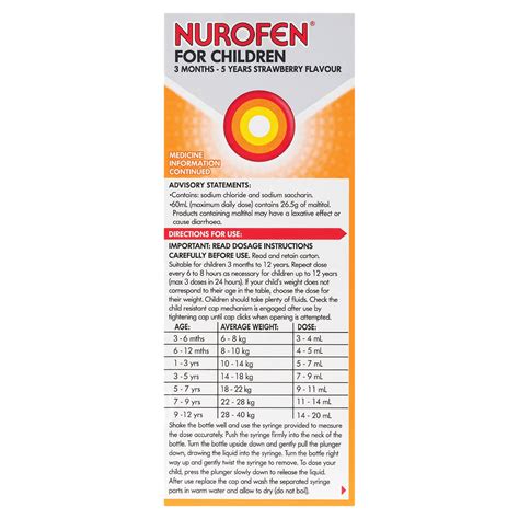 Tabelle dosaggio Nurofen Bambini
