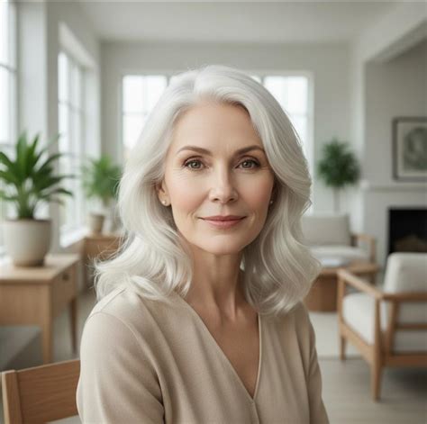 Donna con capelli bianchi naturali che sorride