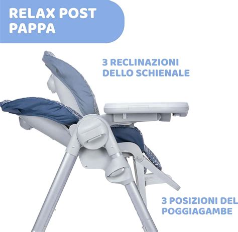 Dettaglio delle regolazioni di un seggiolone moderno: altezza e reclinabilità