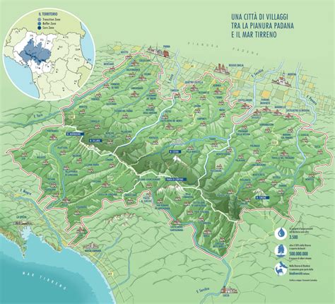 Mappa dell'Appennino emiliano e delle zone di eccellenza gastronomica