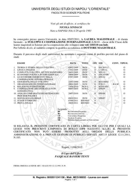 Certificato di laurea o specializzazione