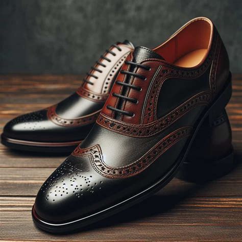 illustrazione dettagliata di scarpe stringate artigianali su superficie in legno pregiato