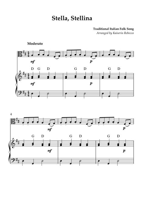 Spartito musicale semplificato di Stella Stellina su pentagramma